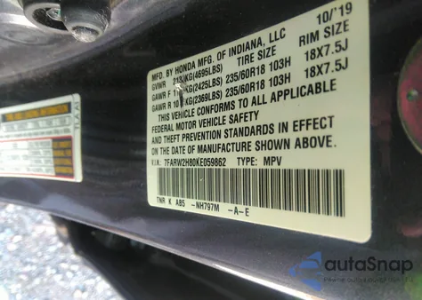 2019 Honda Cr-V Exl z USA, uszkodzony, nr VIN 7FARW2H80KE059862